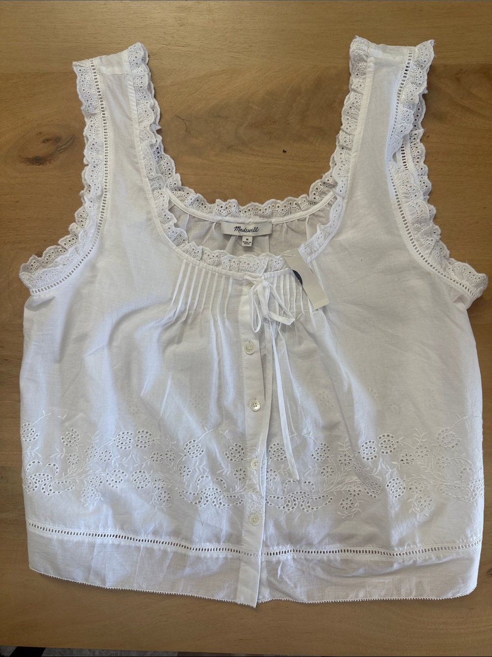 Madewell White Eyelet Lace-Trim Cotton Camisole Tank